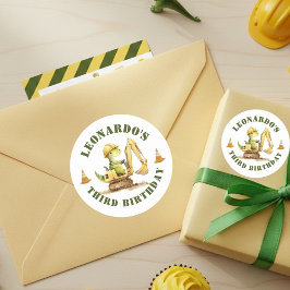 Pegatina Redonda Jurassic Construction Zone Boy Birthday