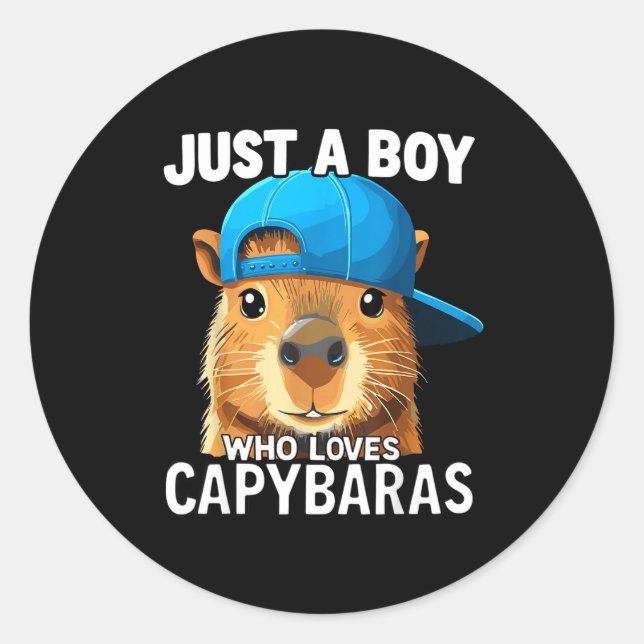 Pegatina Redonda Just A Boy Who Loves Capybaras  (Anverso)