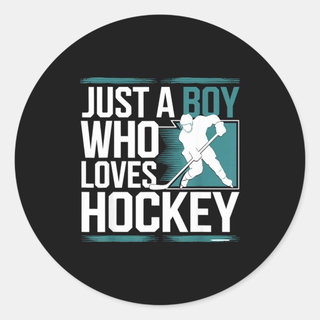 Pegatina Redonda Just A Boy Who Loves Hockey  (Anverso)
