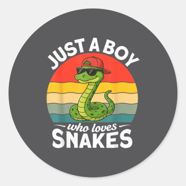 Pegatina Redonda Just A Boy Who Loves Snakes Funny Snake Reptile Ki (Anverso)