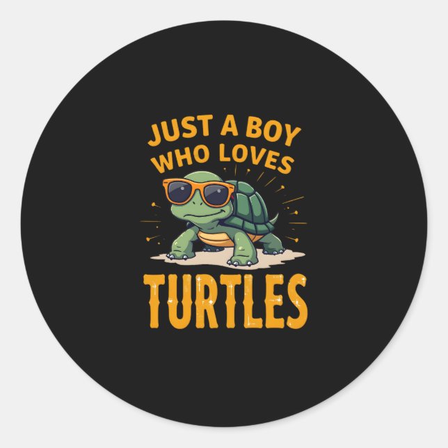 Pegatina Redonda Just a boy who loves turtles Children boy (2) (Anverso)