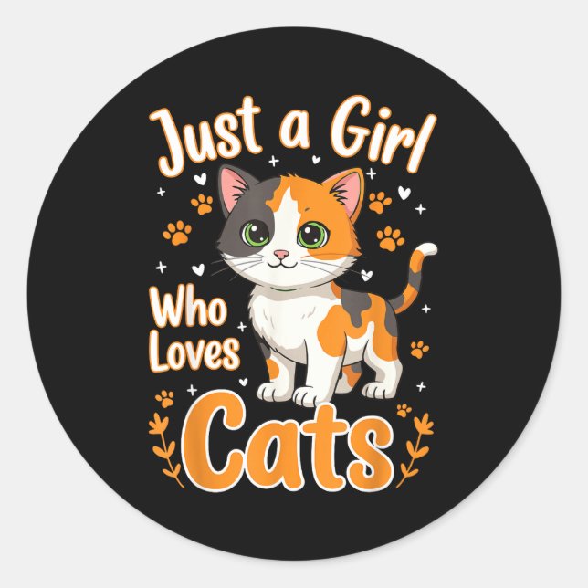 Pegatina Redonda Just A Girl Who Loves Cats Valentines Day Cat Wome (Anverso)