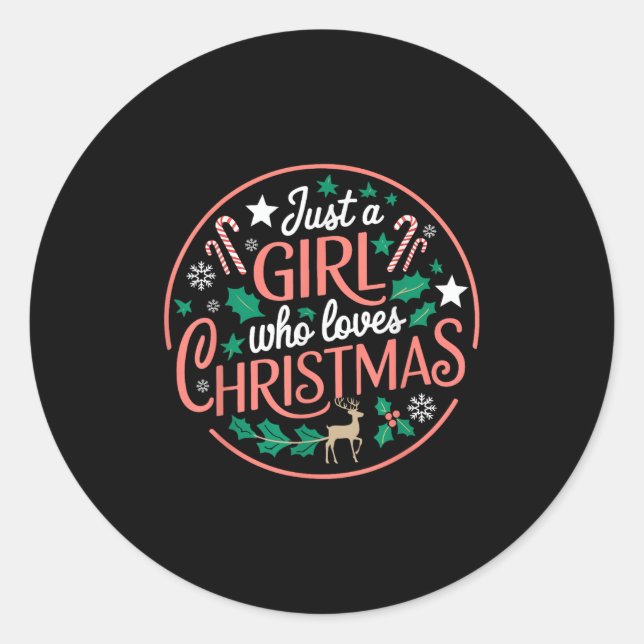 Pegatina Redonda Just A Girl Who Loves Christmas Candy Cane Xmas Pa (Anverso)
