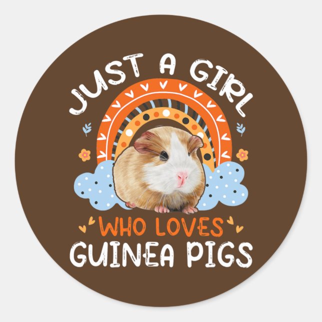 Pegatina Redonda Just A Girl Who Loves Guinea Pigs Cute Flowers (Anverso)