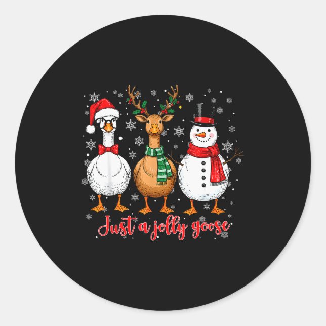 Pegatina Redonda Just A Jolly Goose Merry Goosemas Christmas Santa  (Anverso)