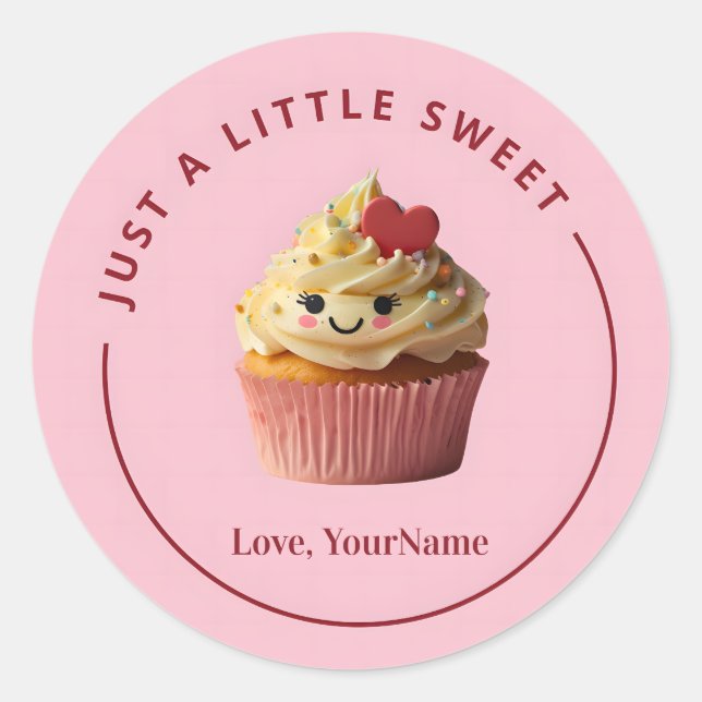 Pegatina Redonda Just a Little Sweet Cupcake Valentine Sticker (Anverso)