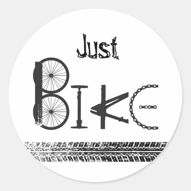 Pegatina Redonda "Just Bike" Graffiti from Bike Parts & Tire Tracks (Anverso)