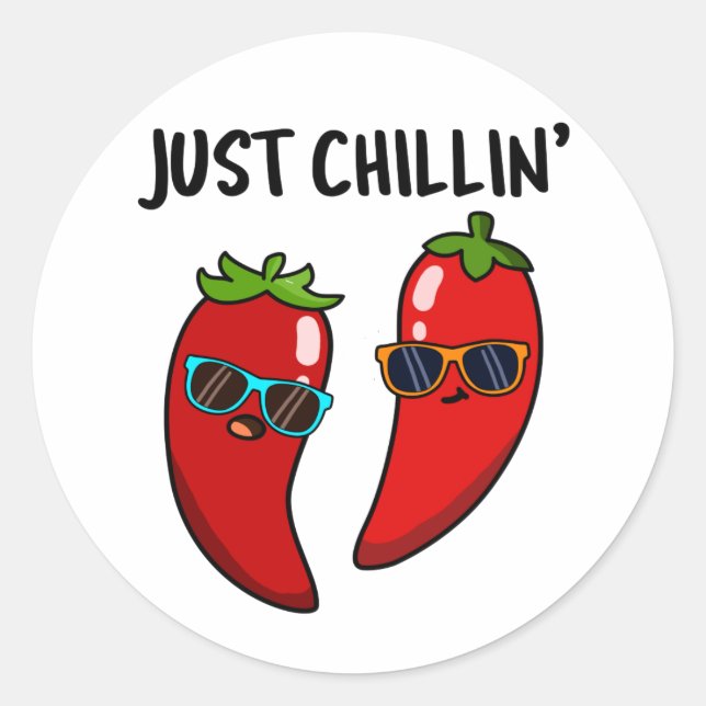 Pegatina Redonda Just Chillin Funny Chili Peppers Pun (Anverso)