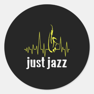 Pegatina Redonda Just Jazz Guay Saxofhone Heartbeat Music