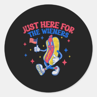 Pegatina Redonda Justo Aquí Para El Wieners 4 De Julio Perro Calien