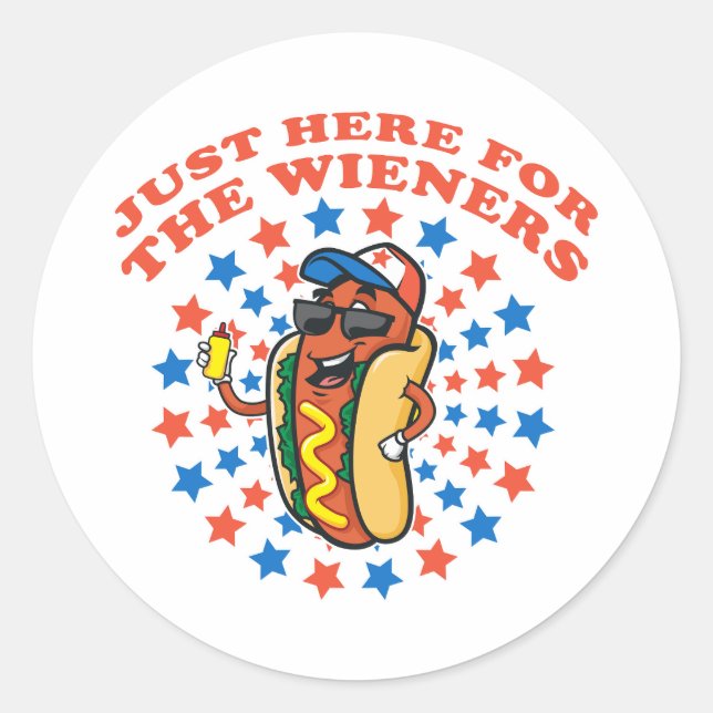 Pegatina Redonda Justo Aquí Para Los Wieners (Anverso)