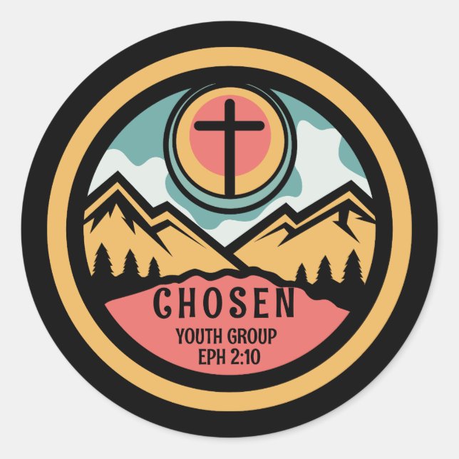 Pegatina Redonda Juventud cristiana elegida (Anverso)