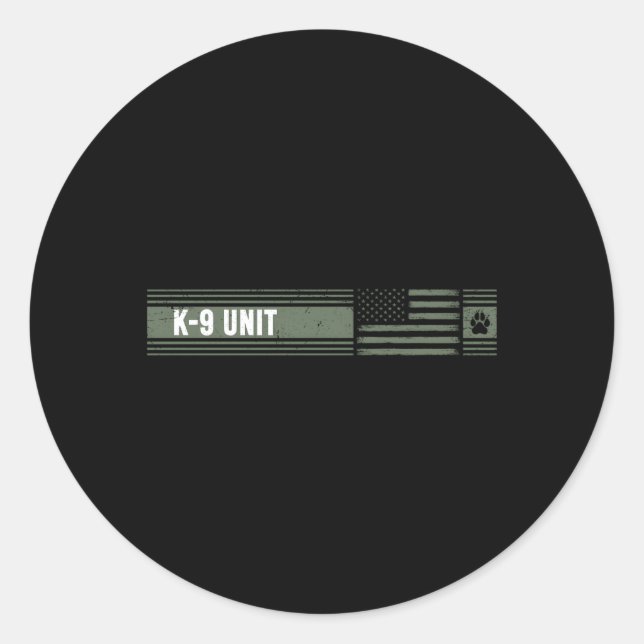 Pegatina Redonda K-9 Unidad Bandera estadounidense angustiada K9 (Anverso)