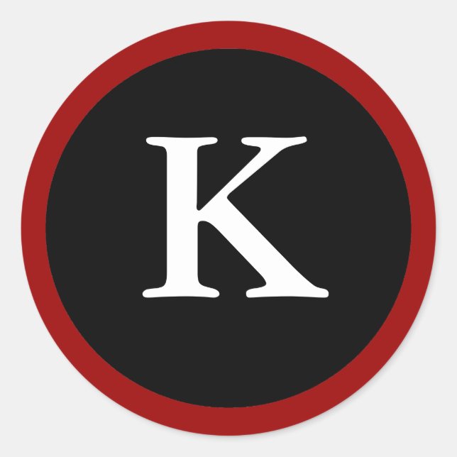 Pegatina Redonda K: Letra inicial K Pegatinas rojos, blancos y negr (Anverso)