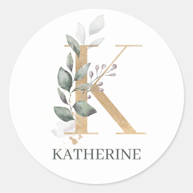 Pegatina Redonda K Monograma Floral Planner Classic (Anverso)