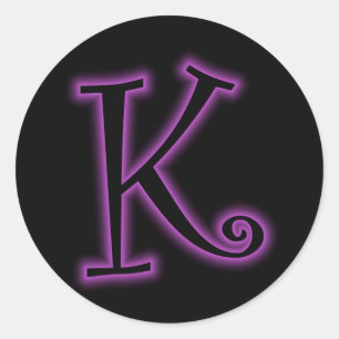 Pegatina Redonda K Monograma Morado Neón