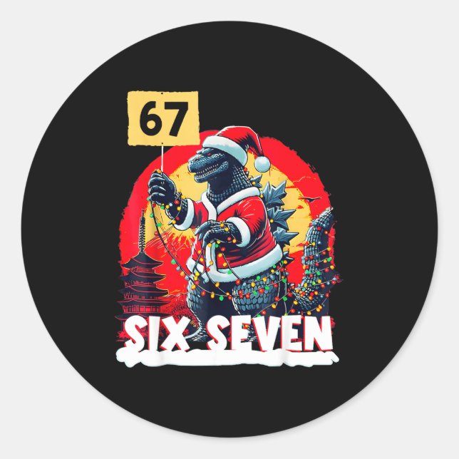 Pegatina Redonda Kaiju Christmas 67 Santazilla Japanese Monster Din (Anverso)