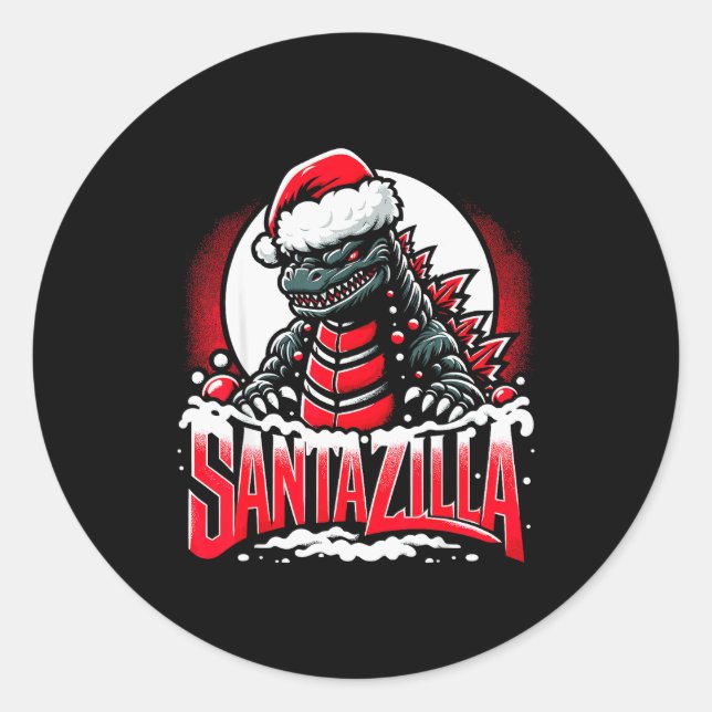 Pegatina Redonda Kaiju Christmas Santazilla Japanese Monster Dinosa (Anverso)