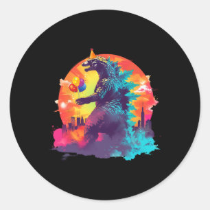 Pegatina Redonda Kaiju Cumpleaños Gracioso Niños Monstruo de Cumple