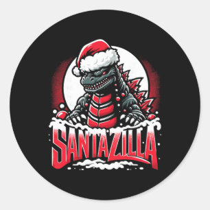 Pegatina Redonda Kaiju Navidad Santazilla Monstruo Japonés Dinosa