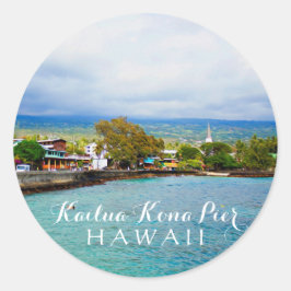 Pegatina Redonda Kailua Kona Pier Hawaii pintura al óleo arte digit