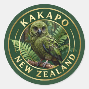 Pegatina Redonda 🦜 Kakapo Fauna de Nueva Zelanda
