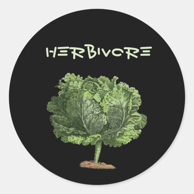 Pegatina Redonda Kale Herbivore Vegan Vegetarian (Anverso)