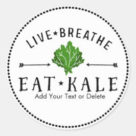 Pegatina Redonda Kale Love Live Breathe Eat Kale Personalizado