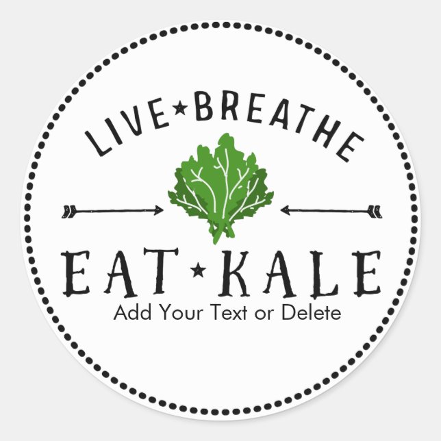 Pegatina Redonda Kale Love Live Breathe Eat Kale Personalizado (Anverso)
