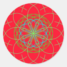 Pegatina Redonda Kaleidoscope Mandala Art Red Green Energy Ball