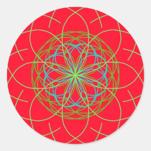 Pegatina Redonda Kaleidoscope Mandala Art Red Green Energy Ball