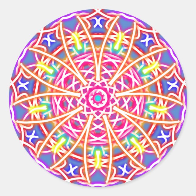 Pegatina Redonda Kaleidoscope sobre azul (Anverso)