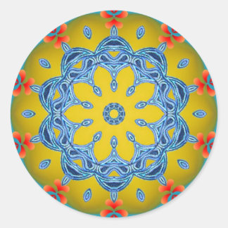 Pegatina Redonda Kaleidoscopio azul y amarillo