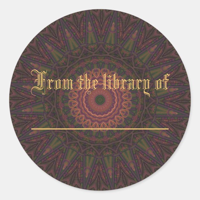 Pegatina Redonda Kaleidoscopio de Rueda Rosa y Verde (Anverso)