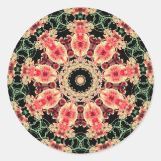 Pegatina Redonda Kaleidoscopio verde rosa y oscuro