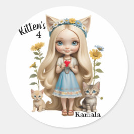 Pegatina Redonda Kamala Gats Personalizado Gatito Personalizado Kit