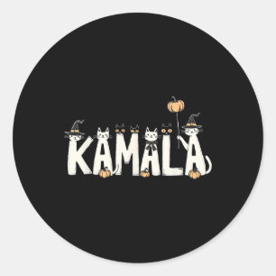 Pegatina Redonda Kamala Halloween Cat Lover Witch Name Design