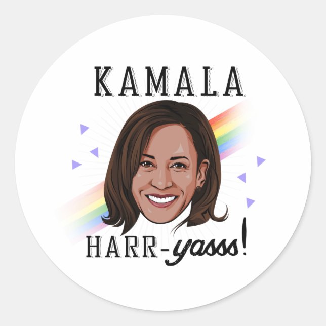 Pegatina Redonda Kamala Harr-Yasss (Anverso)