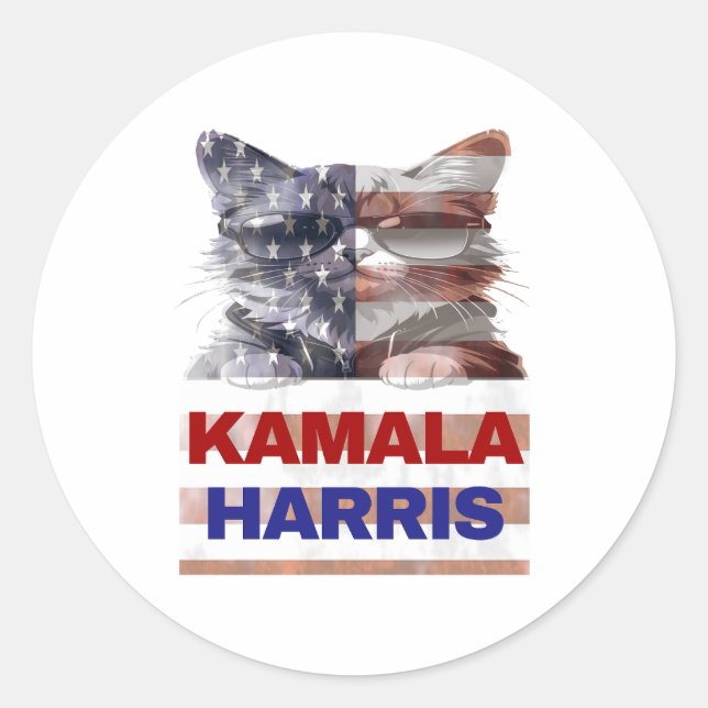 Pegatina Redonda Kamala Harris. (Anverso)