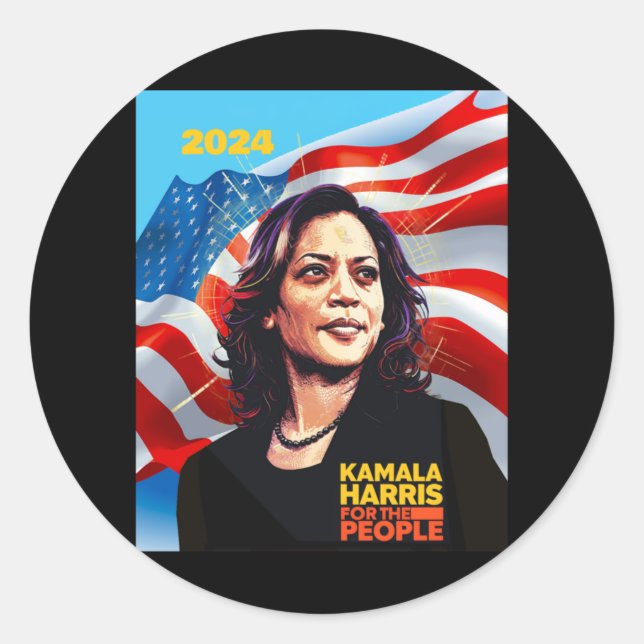 Pegatina Redonda Kamala Harris 2024 2 (Anverso)