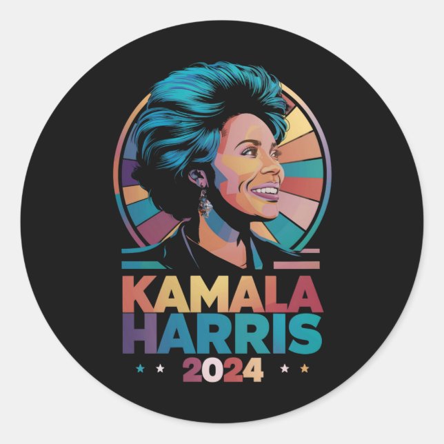 Pegatina Redonda Kamala Harris 2024 Elecciones al presidente Kamala (Anverso)