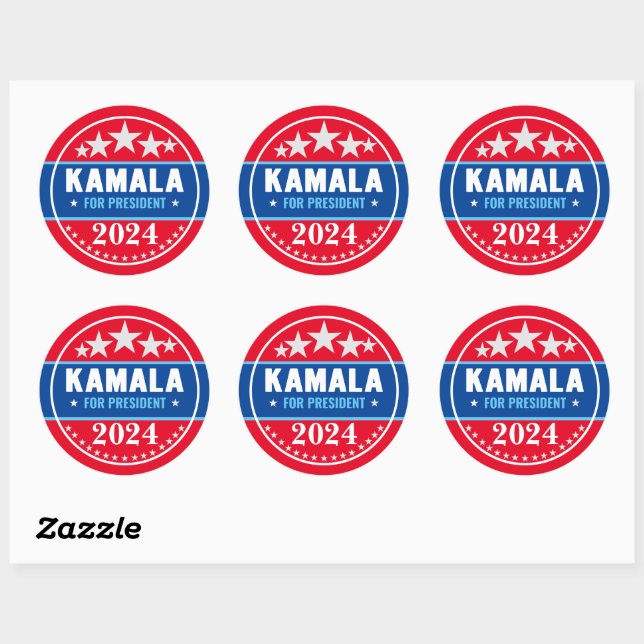 Pegatina Redonda Kamala Harris 2024 para Presidenta  (Hoja)