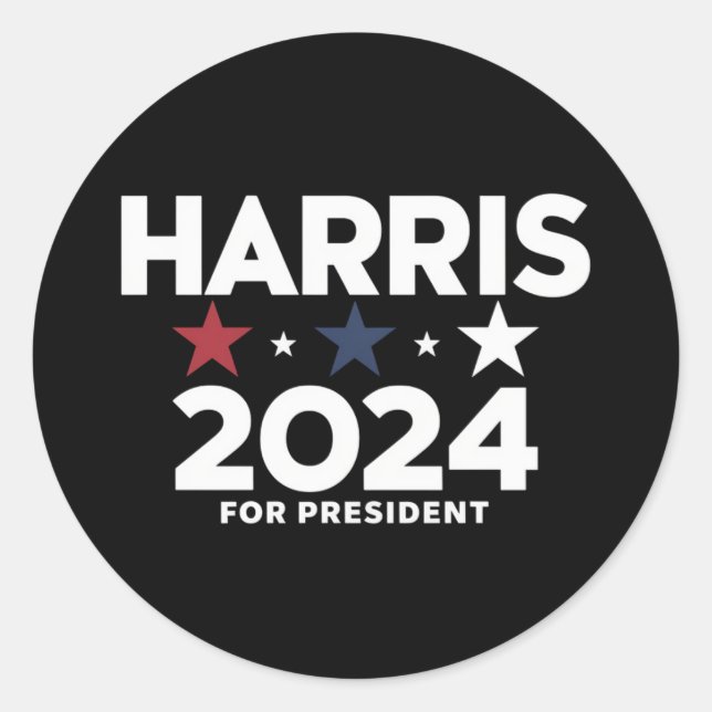 Pegatina Redonda Kamala Harris 2024 por campaña electoral presidenc (Anverso)
