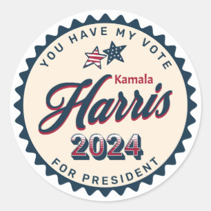 Pegatina Redonda Kamala Harris 2024   Tiene mi voto