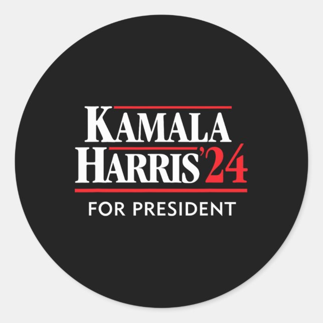 Pegatina Redonda Kamala Harris 24 Por El Presidente 2024 (Anverso)
