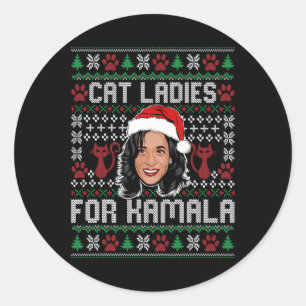 Pegatina Redonda Kamala Harris 24 Ugly Navidades Cat Ladies Para Ka