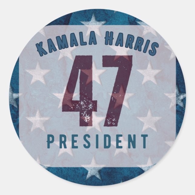 Pegatina Redonda Kamala Harris 47° presidente. Circular (Anverso)