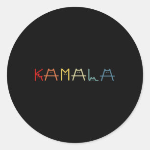 Pegatina Redonda Kamala Harris Cat Vintage Lettering Positive Funny