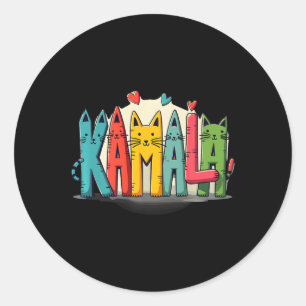Pegatina Redonda Kamala Harris Colorful Cat Lettering Funny Preside
