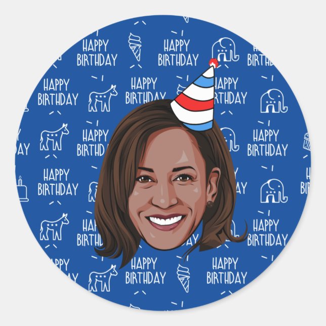Pegatina Redonda KAMALA HARRIS Cumpleaños (Anverso)